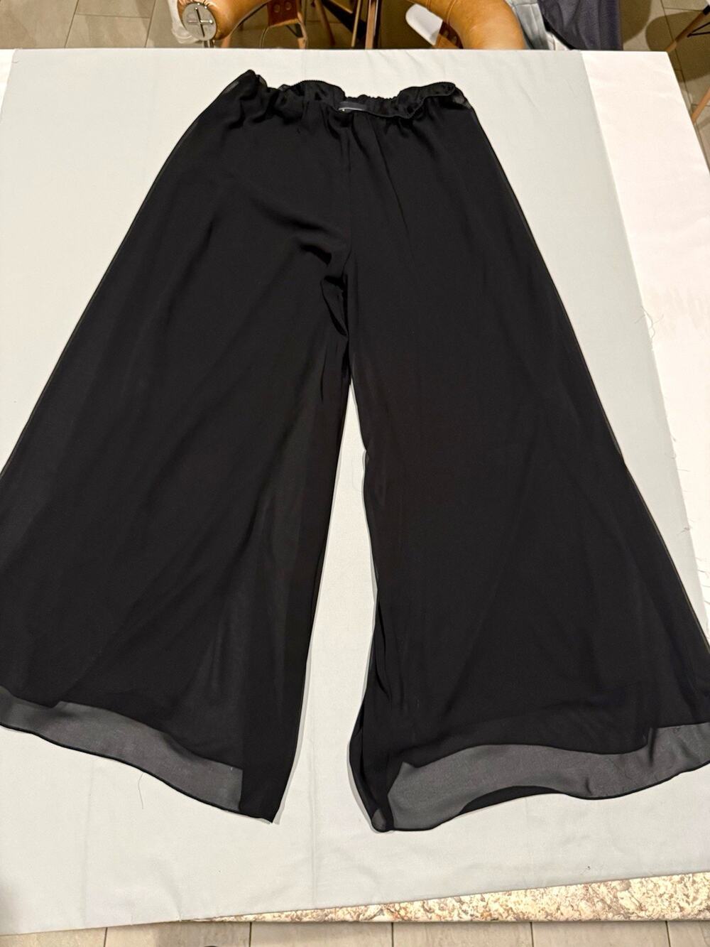 Alex Evenings Women’s Black Chiffon Wide Leg Dress Pants Sheer Elastic S